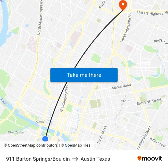 911 Barton Springs/Bouldin to Austin Texas map