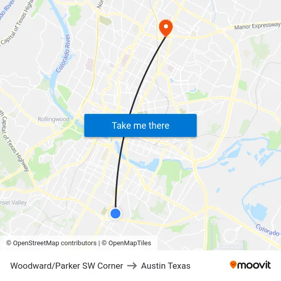 Woodward/Parker SW Corner to Austin Texas map