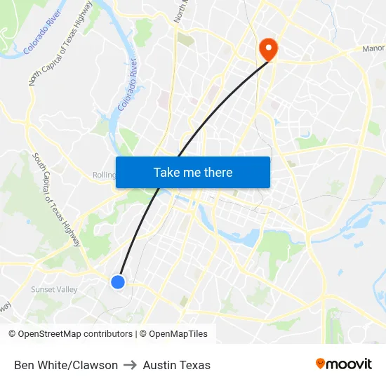 Ben White/Clawson to Austin Texas map