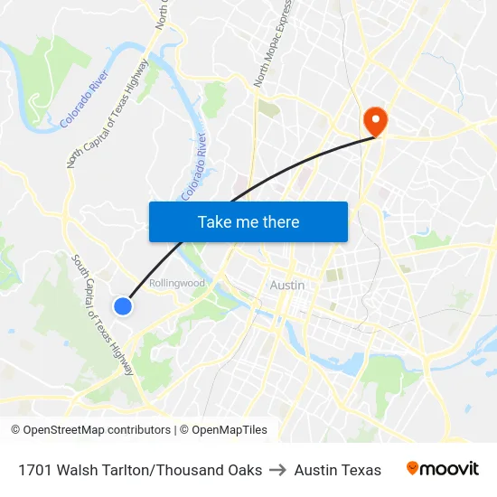 1701 Walsh Tarlton/Thousand Oaks to Austin Texas map