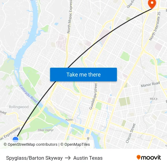 Spyglass/Barton Skyway to Austin Texas map