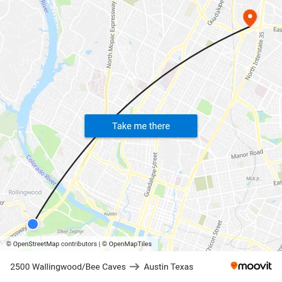 2500 Wallingwood/Bee Caves to Austin Texas map