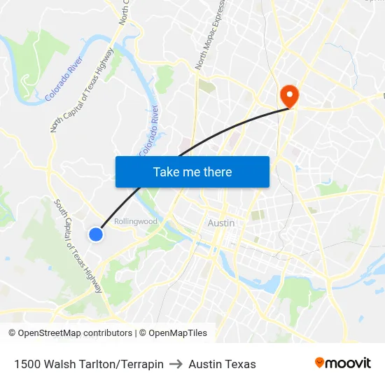 1500 Walsh Tarlton/Terrapin to Austin Texas map