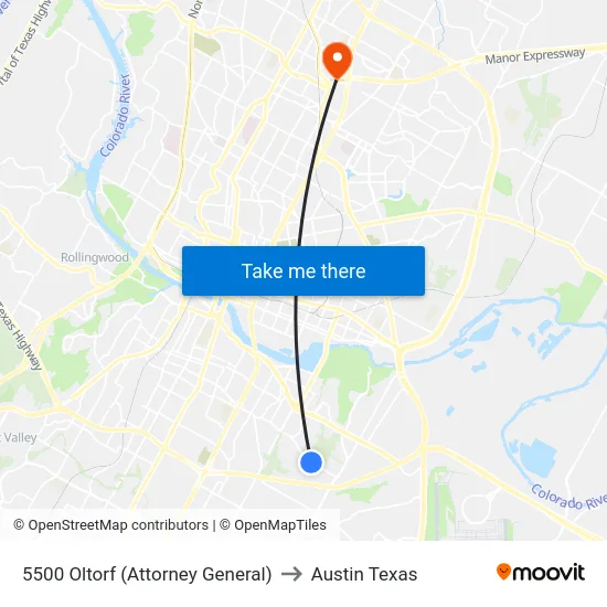 5500 Oltorf (Attorney General) to Austin Texas map