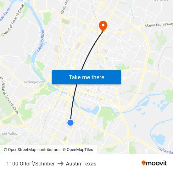 1100 Oltorf/Schriber to Austin Texas map