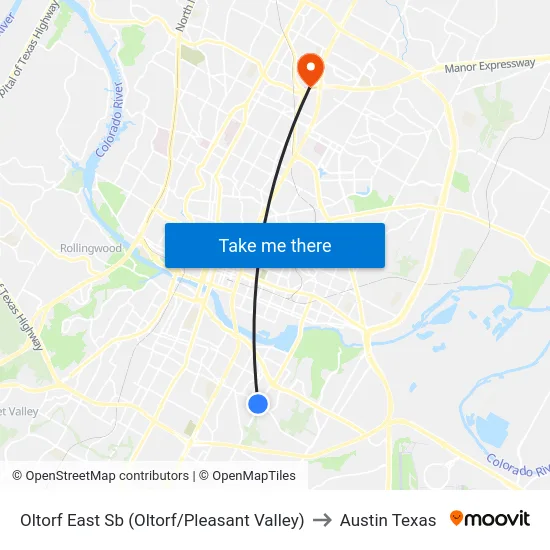 Oltorf East Sb (Oltorf/Pleasant Valley) to Austin Texas map