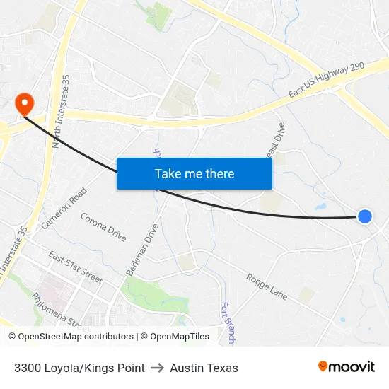 3300 Loyola/Kings Point to Austin Texas map