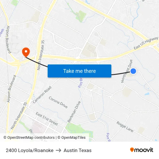 2400 Loyola/Roanoke to Austin Texas map