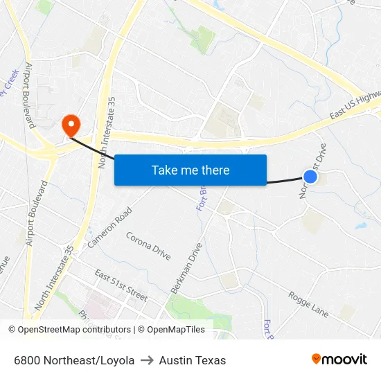 6800 Northeast/Loyola to Austin Texas map