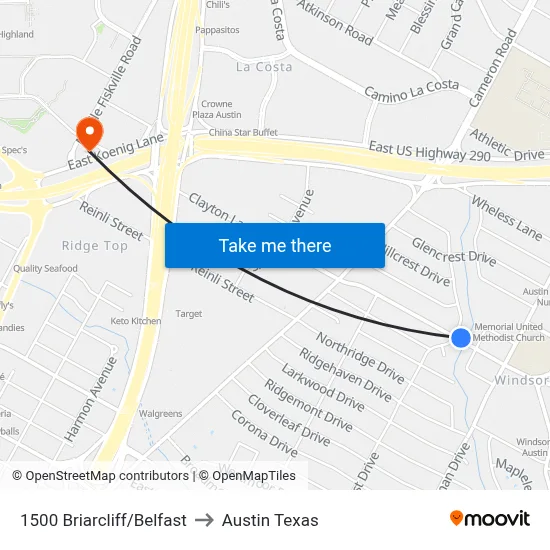 1500 Briarcliff/Belfast to Austin Texas map