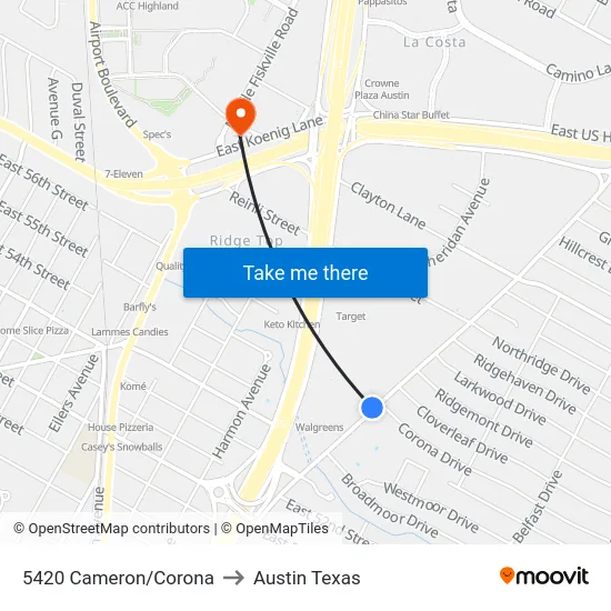 5420 Cameron/Corona to Austin Texas map