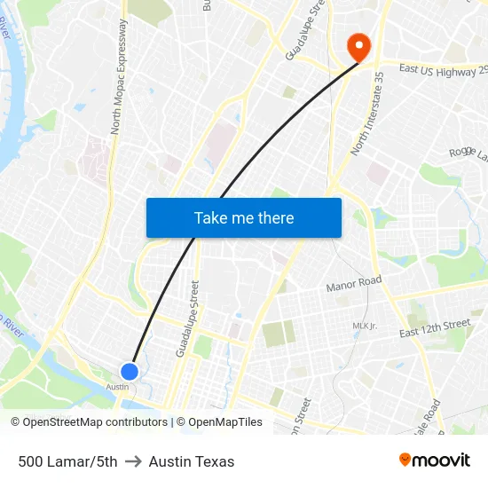 500 Lamar/5th to Austin Texas map