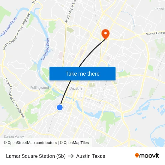 Lamar Square Station (Sb) to Austin Texas map