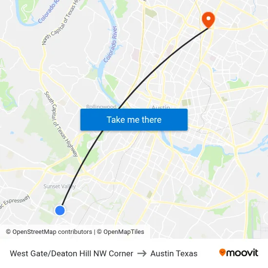 West Gate/Deaton Hill NW Corner to Austin Texas map