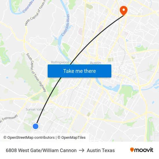 6808 West Gate/William Cannon to Austin Texas map