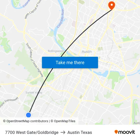7700 West Gate/Goldbridge to Austin Texas map