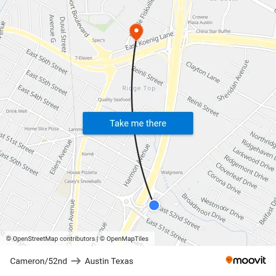 Cameron/52nd to Austin Texas map