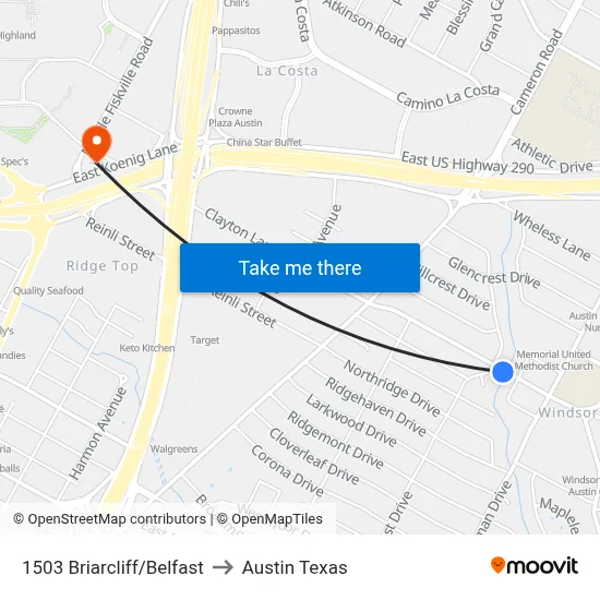 1503 Briarcliff/Belfast to Austin Texas map