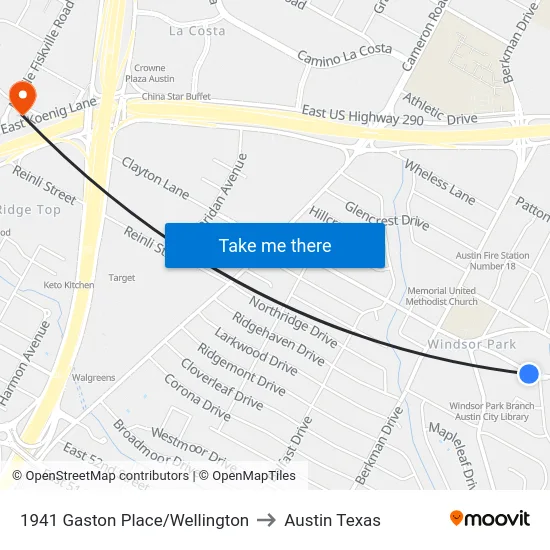 1941 Gaston Place/Wellington to Austin Texas map
