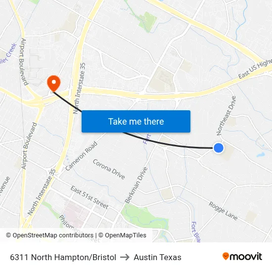 6311 North Hampton/Bristol to Austin Texas map