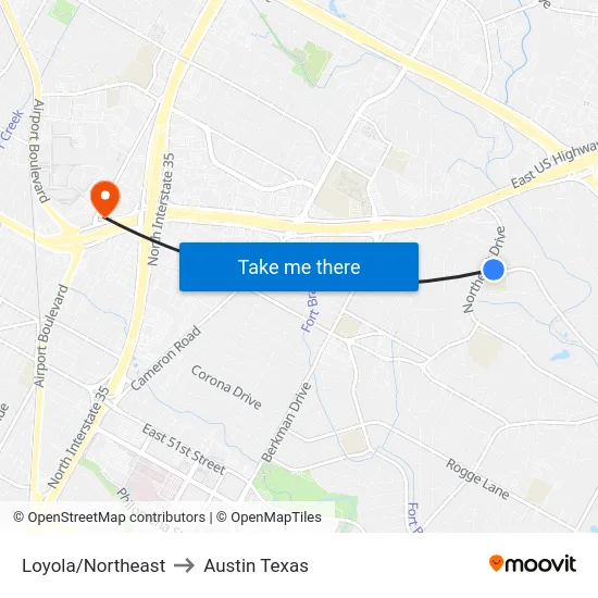 Loyola/Northeast to Austin Texas map