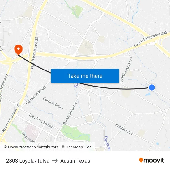 2803 Loyola/Tulsa to Austin Texas map
