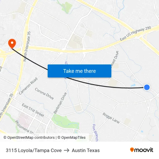3115 Loyola/Tampa Cove to Austin Texas map