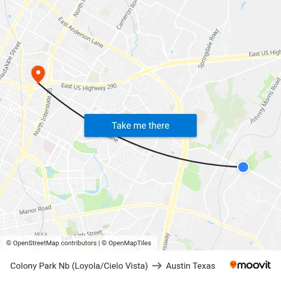 Colony Park Nb (Loyola/Cielo Vista) to Austin Texas map