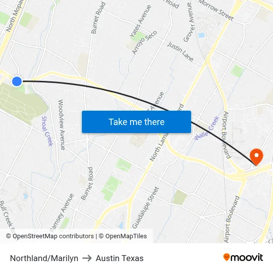 Northland/Marilyn to Austin Texas map
