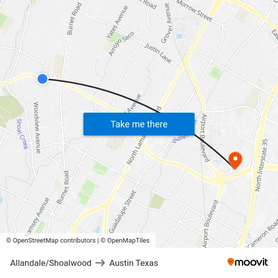 Allandale/Shoalwood to Austin Texas map