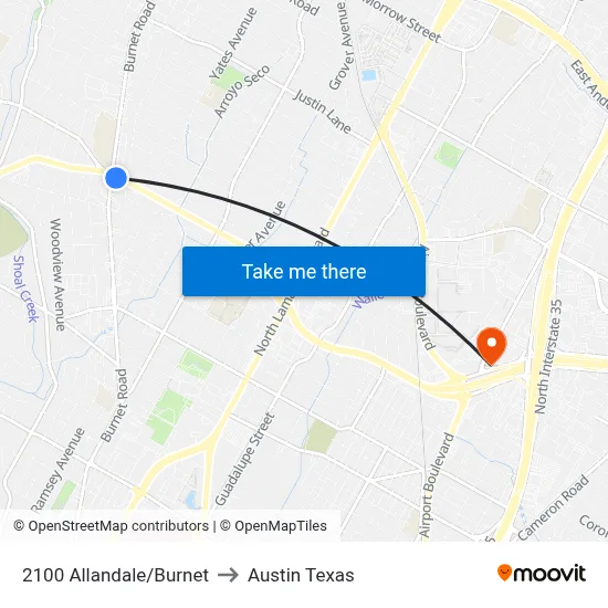 2100 Allandale/Burnet to Austin Texas map