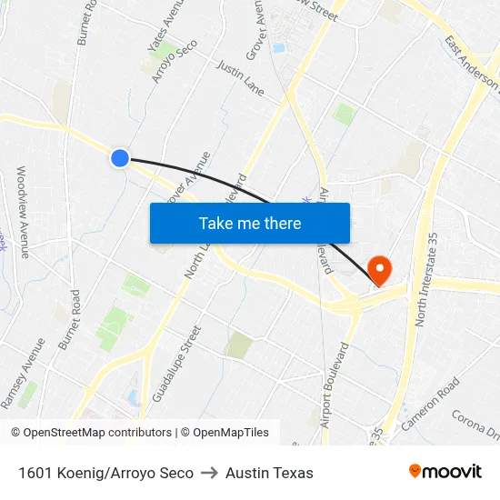 1601 Koenig/Arroyo Seco to Austin Texas map