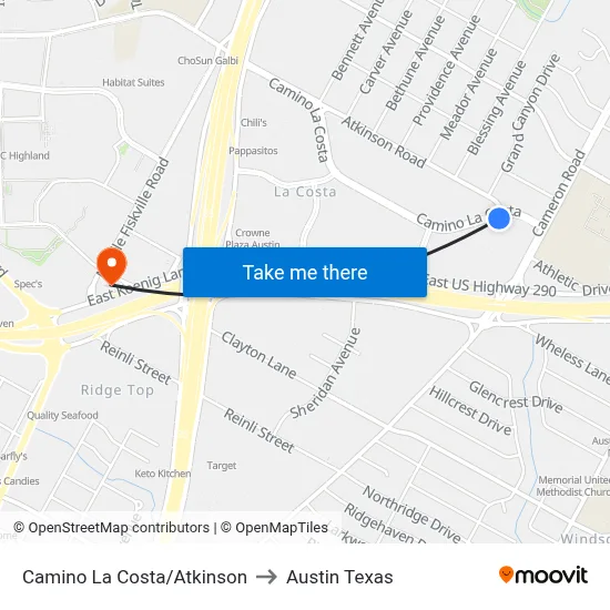 Camino La Costa/Atkinson to Austin Texas map