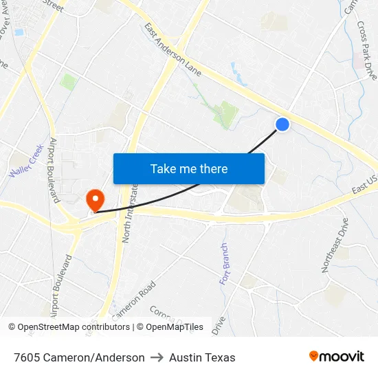 7605 Cameron/Anderson to Austin Texas map