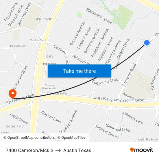 7400 Cameron/Mckie to Austin Texas map