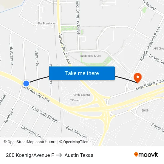 200 Koenig/Avenue F to Austin Texas map
