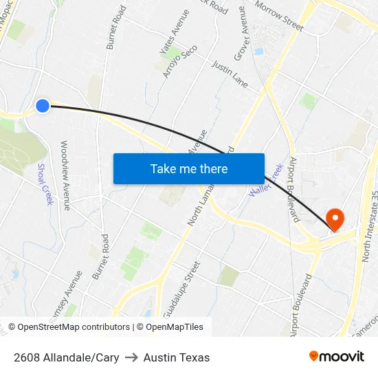 2608 Allandale/Cary to Austin Texas map