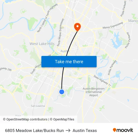 6805 Meadow Lake/Bucks Run to Austin Texas map
