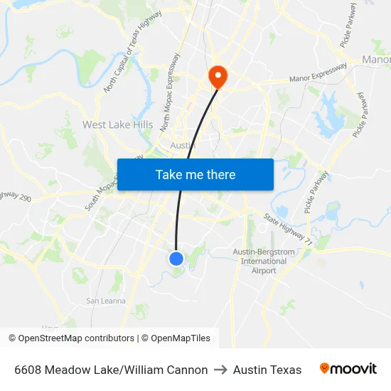 6608 Meadow Lake/William Cannon to Austin Texas map