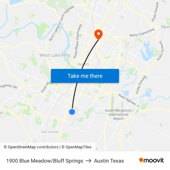 1900 Blue Meadow/Bluff Springs to Austin Texas map