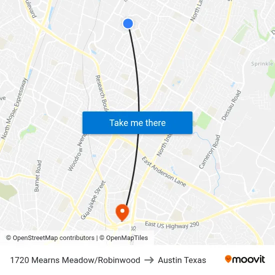 1720 Mearns Meadow/Robinwood to Austin Texas map