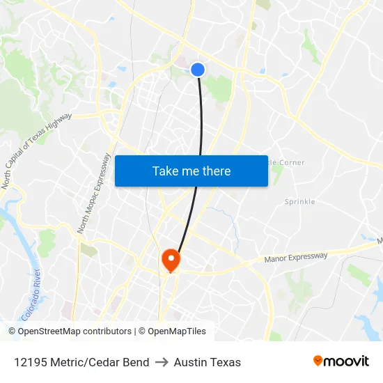 12195 Metric/Cedar Bend to Austin Texas map
