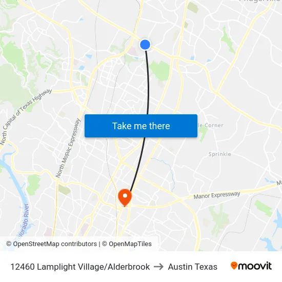 12460 Lamplight Village/Alderbrook to Austin Texas map