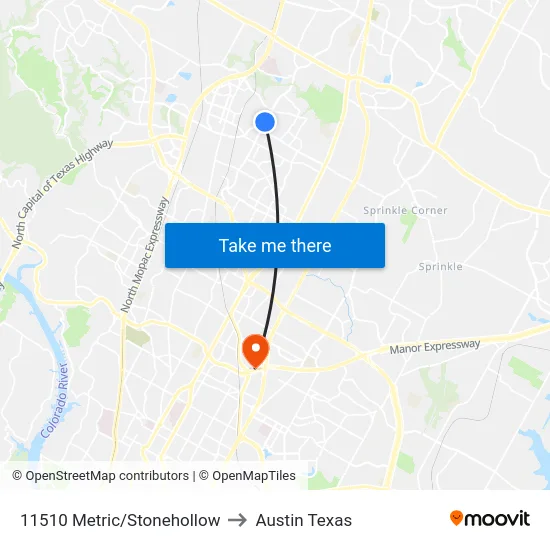 11510 Metric/Stonehollow to Austin Texas map