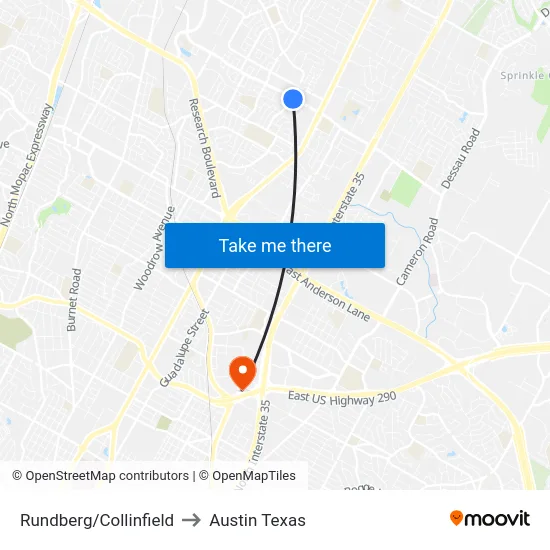 Rundberg/Collinfield to Austin Texas map