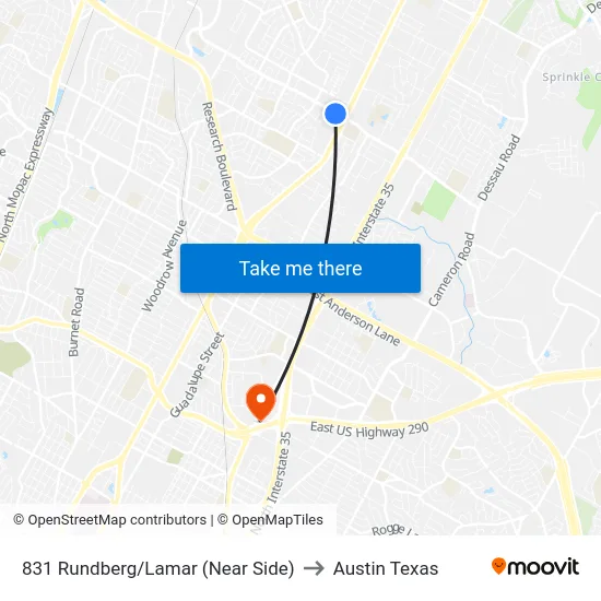 831 Rundberg/Lamar (Near Side) to Austin Texas map