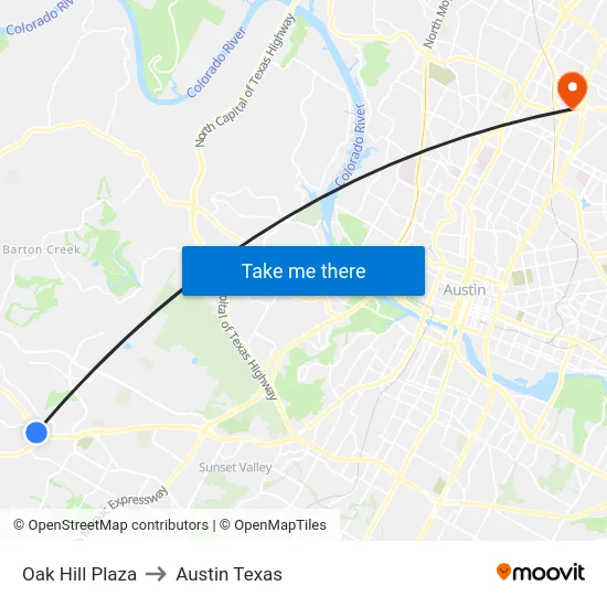 Oak Hill Plaza to Austin Texas map