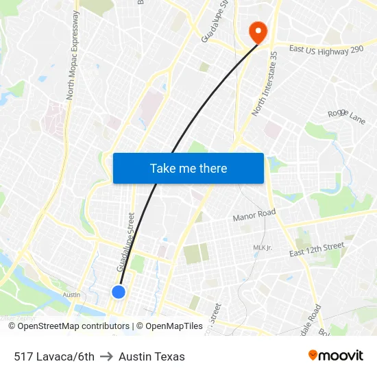 517 Lavaca/6th to Austin Texas map