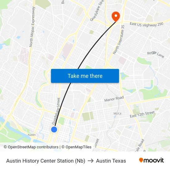 Austin History Center Station (Nb) to Austin Texas map