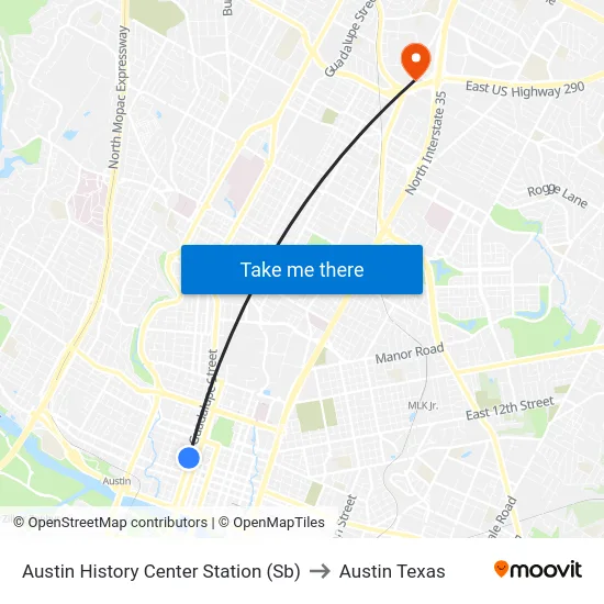 Austin History Center Station (Sb) to Austin Texas map